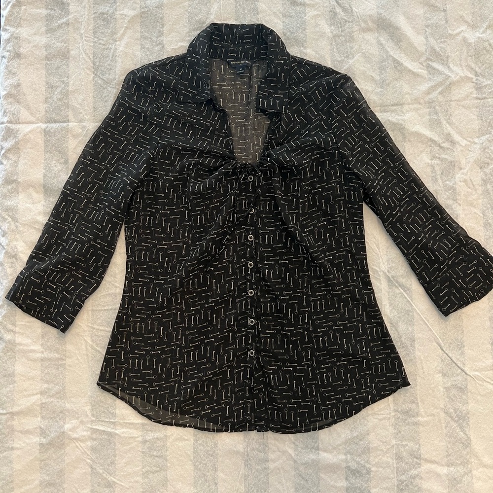 Banana Republic Black Sheer Key Design 3/4 Sleeve Blouse